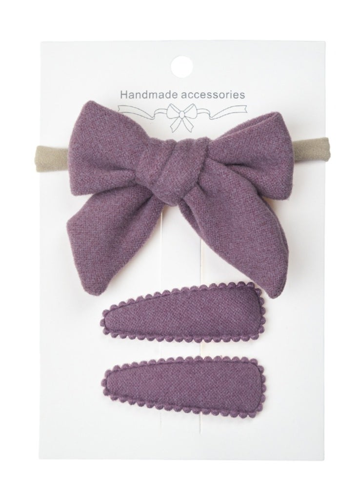 Sara Ribbon Bow Clip Set with Ponytail For Babies and Girls - Lavander