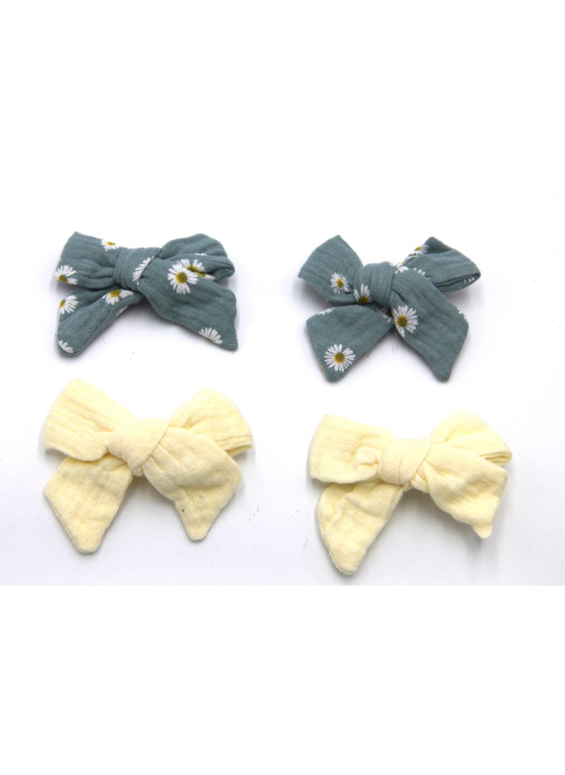 Adella Ribbon Bow Clip Set For Babies and Girls -  Cream & Beige