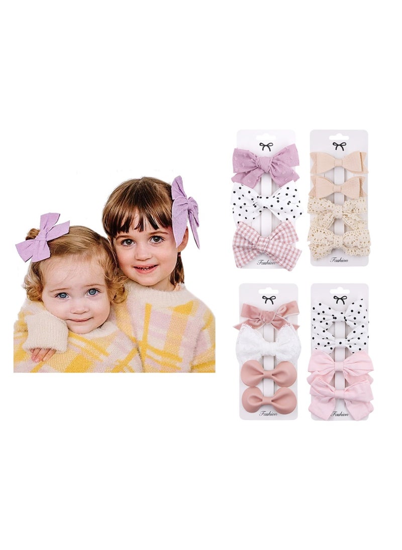 Rana Ribbon Bow Clip Set For Babies and Girls - Dark Pink & White