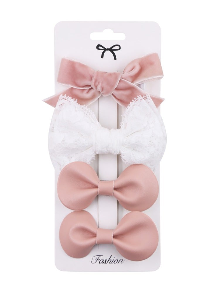 Rana Ribbon Bow Clip Set For Babies and Girls - Dark Pink & White