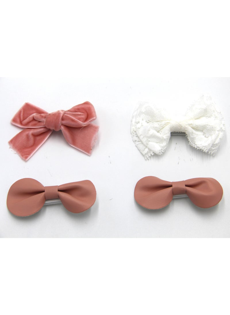 Rana Ribbon Bow Clip Set For Babies and Girls - Dark Pink & White