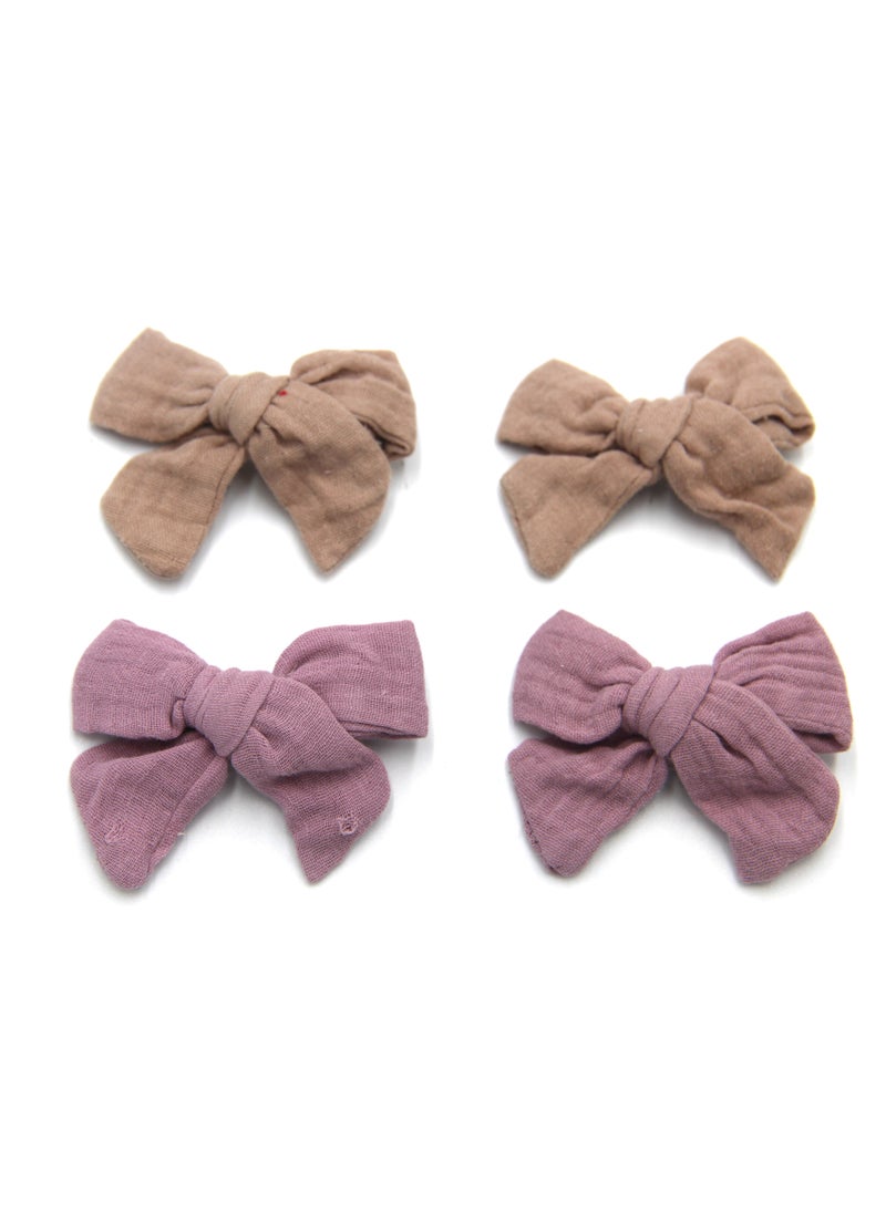 Adella Ribbon Bow Clip Set For Babies and Girls -  Brown & Lavander