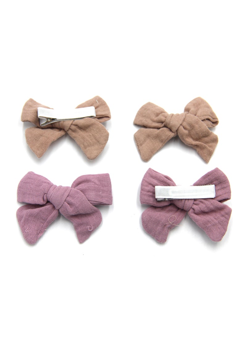 Adella Ribbon Bow Clip Set For Babies and Girls -  Brown & Lavander