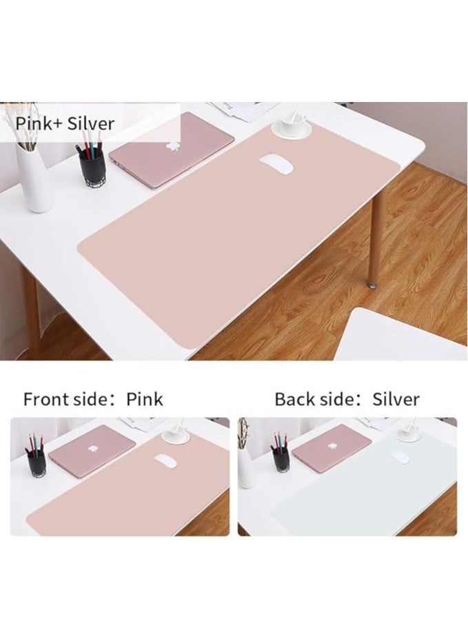 Premium Desk Mat - Large Waterproof Gaming Mouse Pad and Keyboard Mat | Versatile Desk Protector for Office,Gaming and Home | Non-Slip Desk Pad for Table,Computer,Laptop (Pink and Silver)