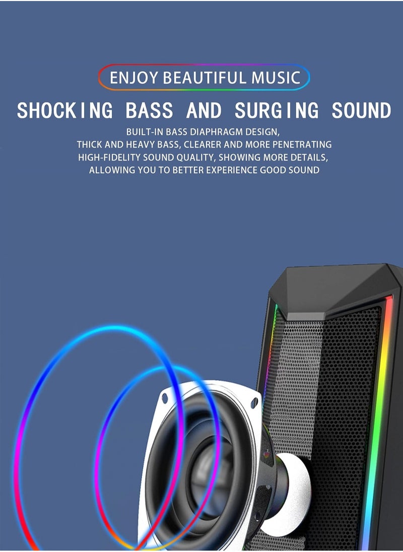 Computer gaming speaker - soothing USB powered subwoofer laptop speaker | 2 desktop speakers with color RGB lights | USB powered, easy to access volume control, super large volume PC speaker x