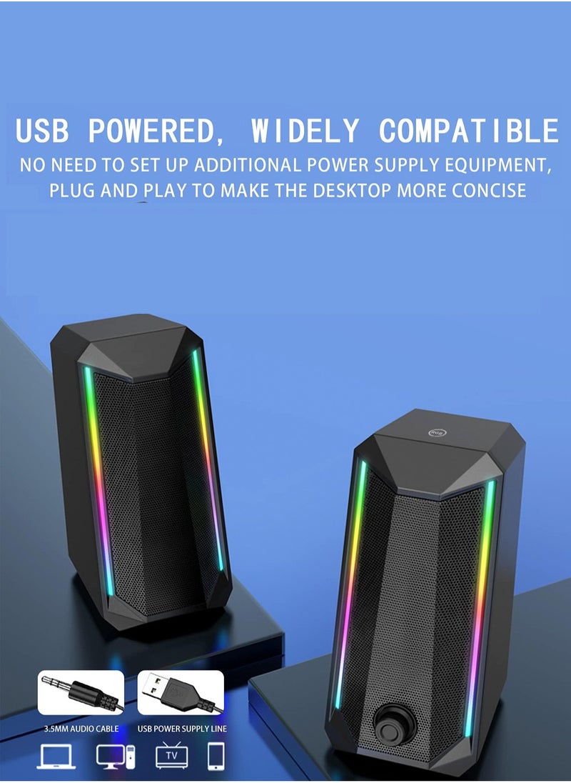 Computer gaming speaker - soothing USB powered subwoofer laptop speaker | 2 desktop speakers with color RGB lights | USB powered, easy to access volume control, super large volume PC speaker x