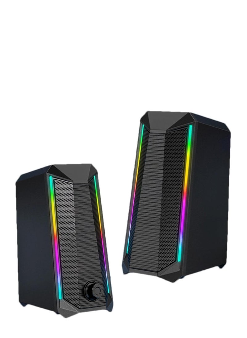 Computer gaming speaker - soothing USB powered subwoofer laptop speaker | 2 desktop speakers with color RGB lights | USB powered, easy to access volume control, super large volume PC speaker x