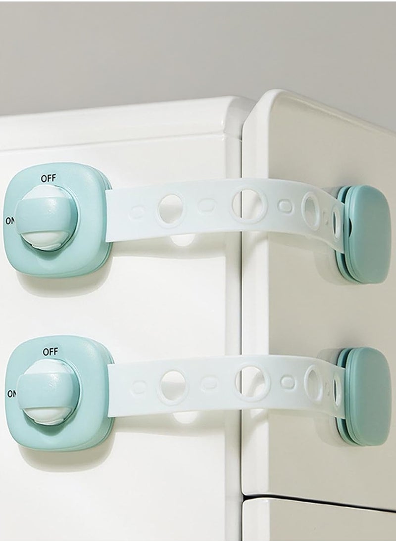 Child Safety Locks No Drill Adhesive Double Lock System for Cabinets Drawers Fridge Multi-Purpose Childproof Latches 6 pcs, 23x4.5 cm Blue