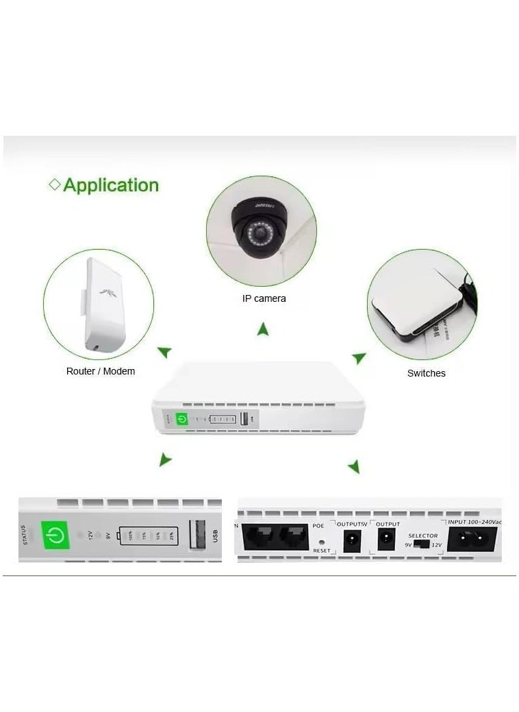 POE432 Portable power supply Mini DC UPS Single Phase Lithium Battery On-Line Type 8800MAH10000mah Mini UPS for Networking 60Hz Frequency (White)