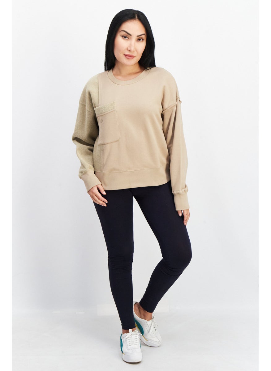 Women Sportswear Fit Long Sleeves Outdoor Sweatshirt, Tan