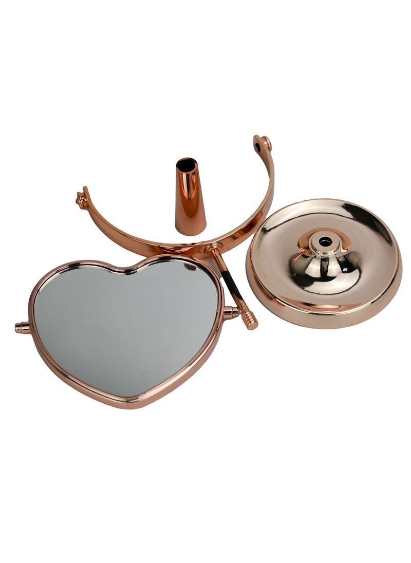 Heart Shape Mirror Double Sided Makeup Mirror Glass, Vanity Mirror for Women,  Portable Mirror, Stand Mirror With Rotation and Removable Base, for Dressing Room , Vanity Room – Rose Gold