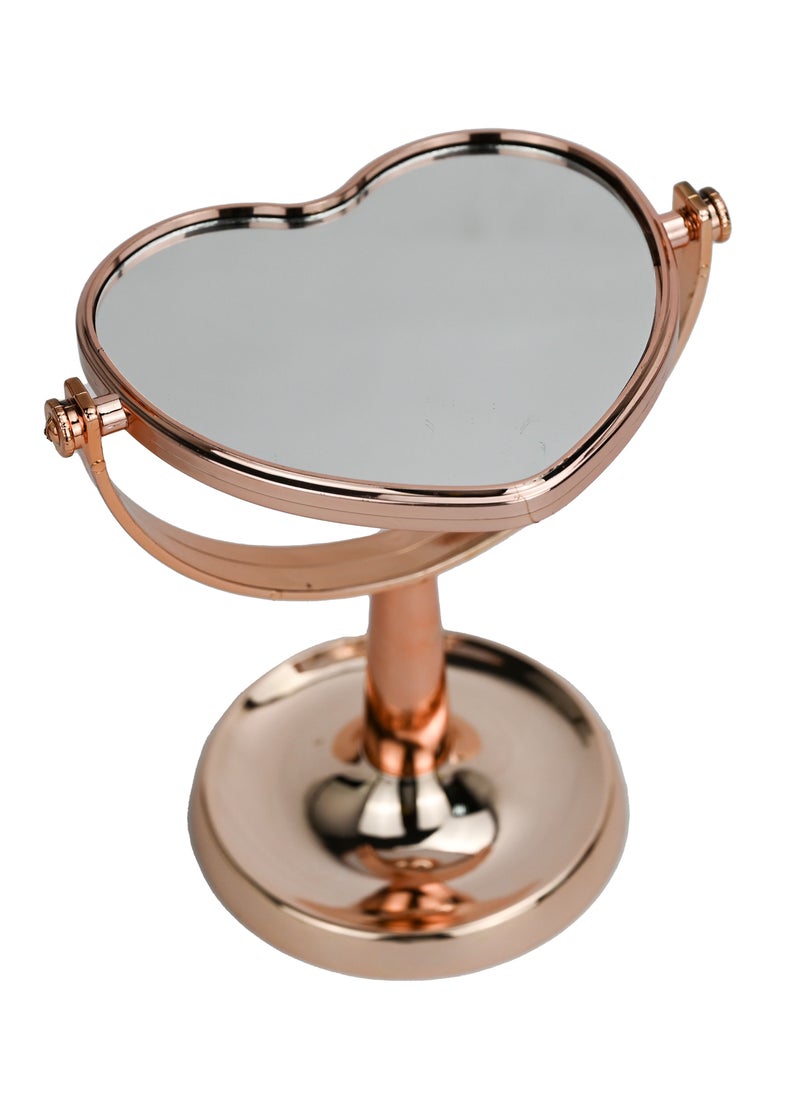 Heart Shape Mirror Double Sided Makeup Mirror Glass, Vanity Mirror for Women,  Portable Mirror, Stand Mirror With Rotation and Removable Base, for Dressing Room , Vanity Room – Rose Gold