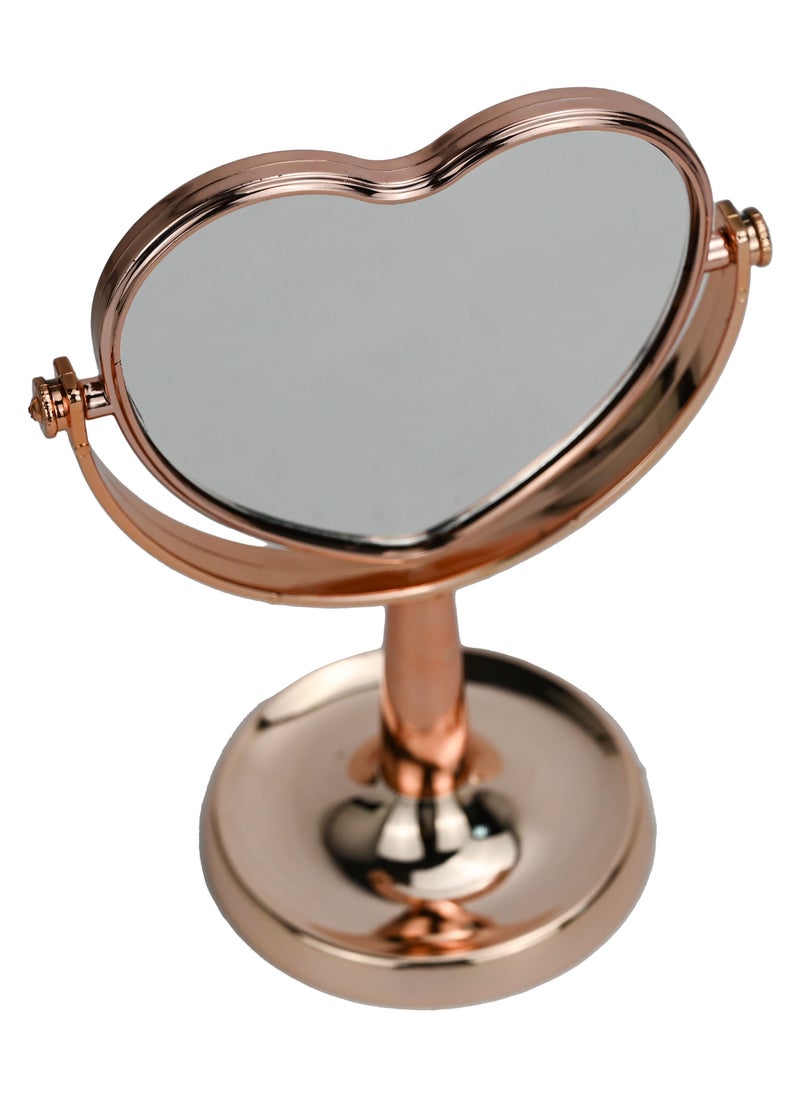 Heart Shape Mirror Double Sided Makeup Mirror Glass, Vanity Mirror for Women,  Portable Mirror, Stand Mirror With Rotation and Removable Base, for Dressing Room , Vanity Room – Rose Gold