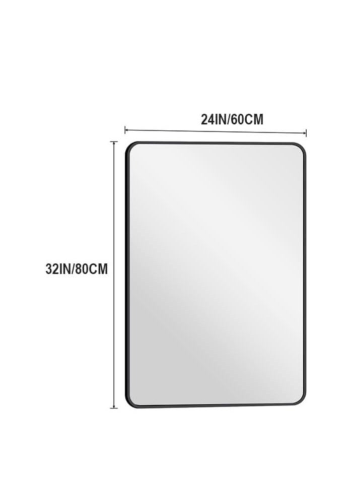 24 x 32 Inch Black Mirror – Aluminum Framed, Rounded Corner Wall Mirror for Bathroom, Bedroom, and Living Room