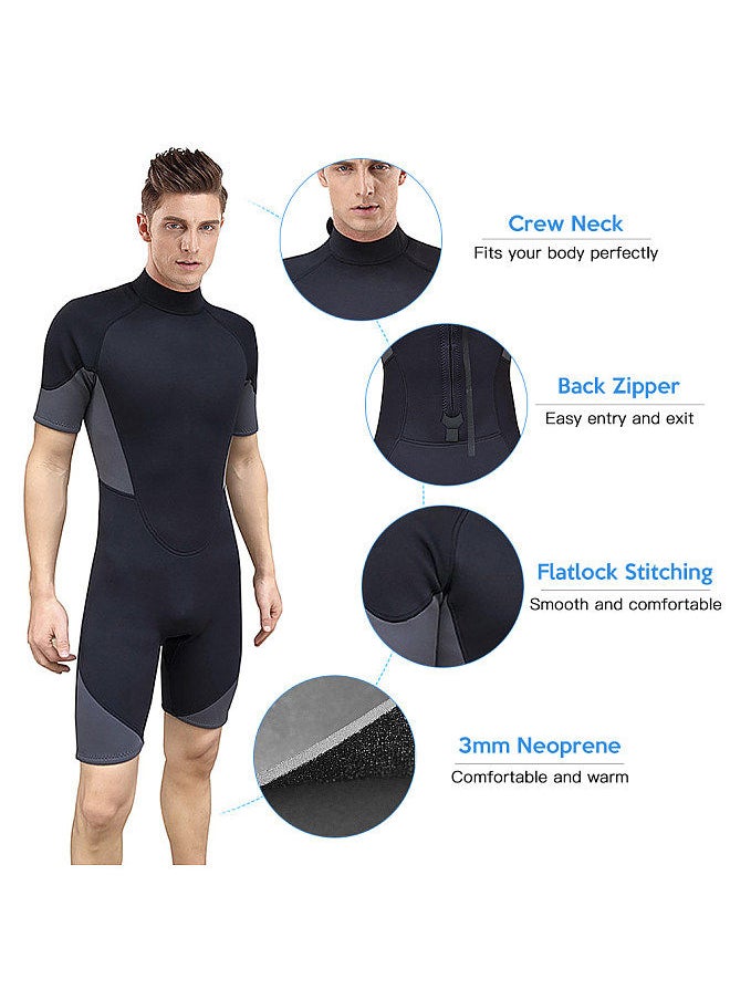 Mens Short Wetsuit 3mm Neoprene Full Body Diving Suit Back Zip Wetsuit for Diving Snorkeling Surfing Swimming Rafting Kayaking Paddling