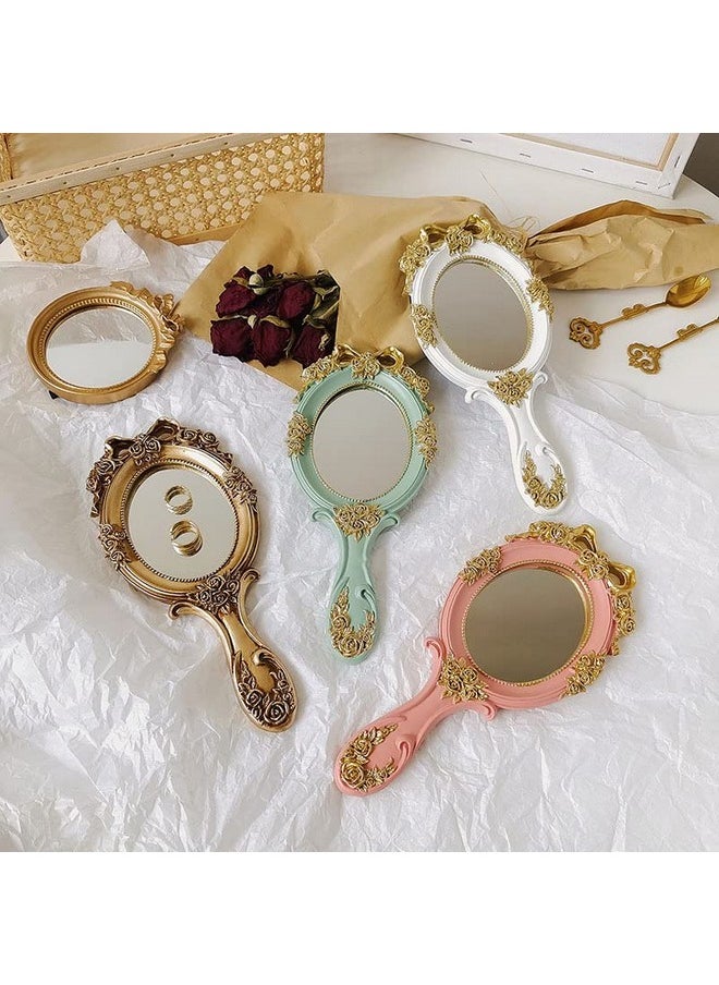 Vintage Handheld Mirror Embossed Flower Hand Held Mirror Makeup Mirror Vanity Mirror Decorative Cute Hand Mirror (Bronze)
