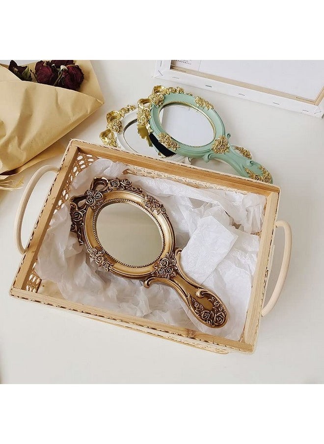 Vintage Handheld Mirror Embossed Flower Hand Held Mirror Makeup Mirror Vanity Mirror Decorative Cute Hand Mirror (Bronze)