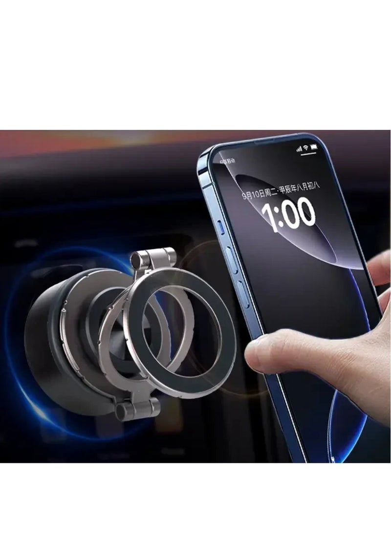 Triaxial Fold 360° Endless Adjustment Phone Holder, N52 Strong Magnetic Adsorption, Electrovacuum Suction, Snap Open Key, Universal Phone Mount for Car, Office, and More