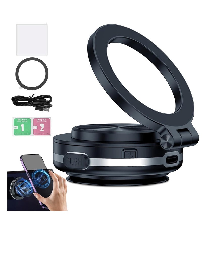 Electric Vacuum Magnetic Car Phone Mount, 360° Rotating Magnetic Phone Holder, Cell Phone Holder, Electric Suction Phone Mount, Strong Magnetic Grip for Car/Gym/Mirror/Smooth Surface (Black)