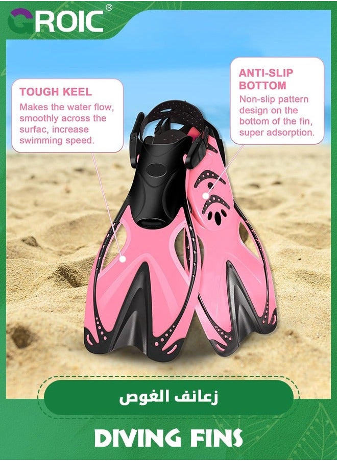 Snorkel Fins Swim Open Heel, Adjustable and Light Diving Buckles Heel Flippers with Good Thrust, Travel Size Short for Snorkeling Swimming Kids 1-4 US