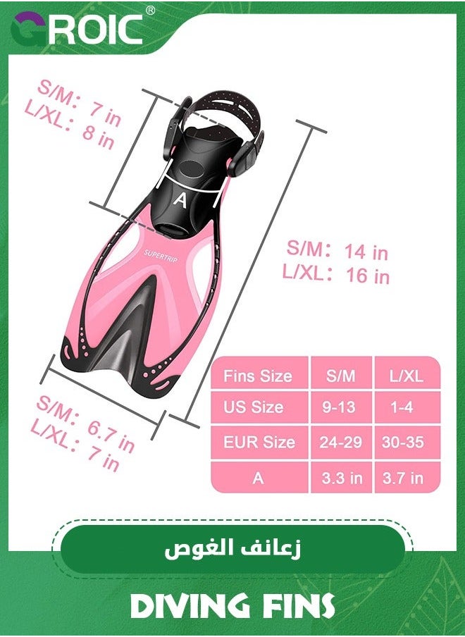 Snorkel Fins Swim Open Heel, Adjustable and Light Diving Buckles Heel Flippers with Good Thrust, Travel Size Short for Snorkeling Swimming Kids 1-4 US