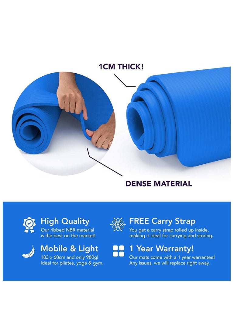 FFA SPORTS Extra 10mm Thick Exercise Mat Non Slip with Carrying Strap Ideal for Pilates, Yoga and Many Other Home Workouts