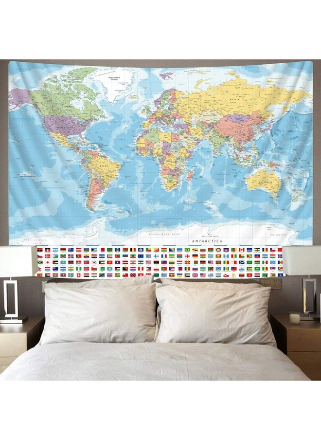 Small World Map Tapestry World Tapestries Globe Map Tapestry Flags Travel Classroom Decor Earth Decorations Party (51.2 X 59.1)