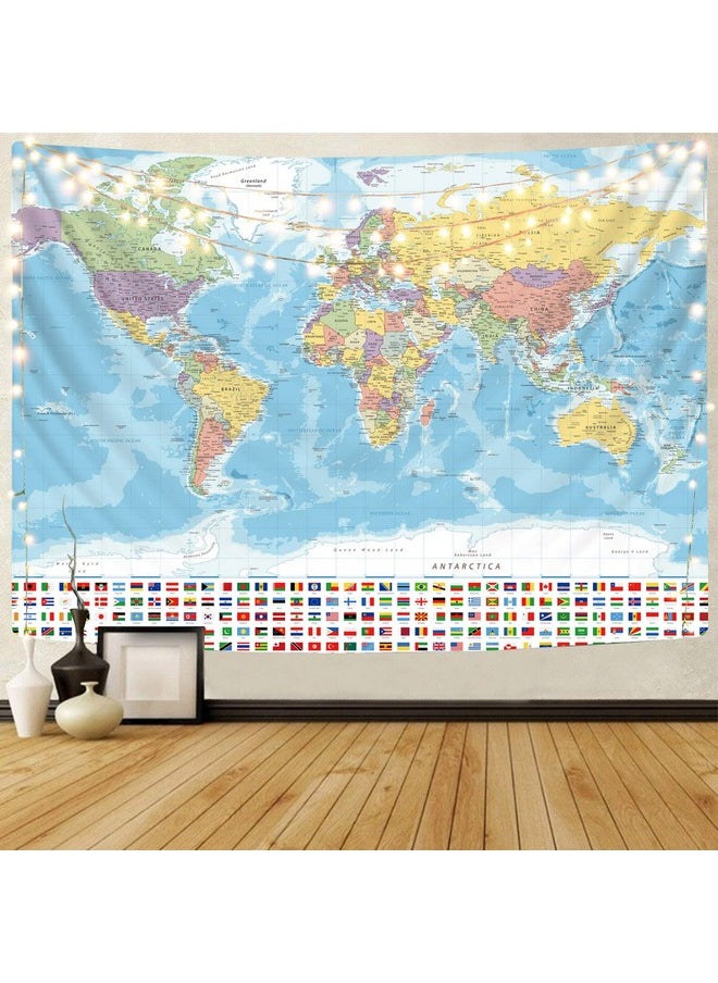 Small World Map Tapestry World Tapestries Globe Map Tapestry Flags Travel Classroom Decor Earth Decorations Party (51.2 X 59.1)