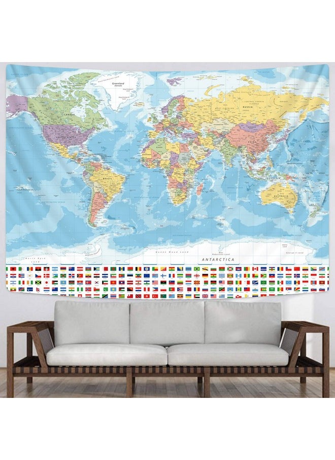 Small World Map Tapestry World Tapestries Globe Map Tapestry Flags Travel Classroom Decor Earth Decorations Party (51.2 X 59.1)