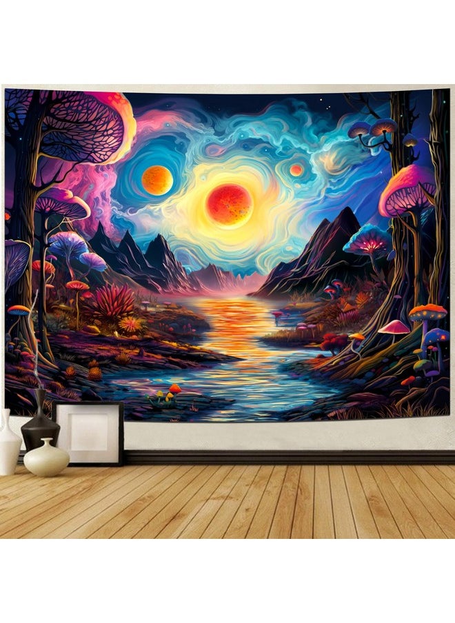 Fantasy Forest Tapestry Aesthetics Mushroom Tapestry Galaxy Planet Tapestry Magical River Mountain Tapestry Mysterious Starry Sky Tapestry Wall Hanging For Bedroom Decor