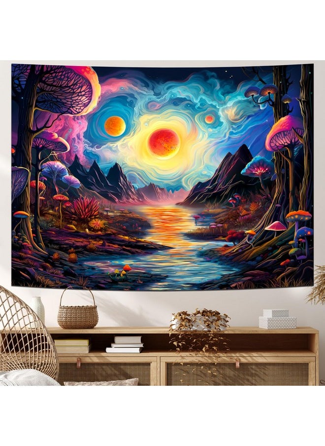 Fantasy Forest Tapestry Aesthetics Mushroom Tapestry Galaxy Planet Tapestry Magical River Mountain Tapestry Mysterious Starry Sky Tapestry Wall Hanging For Bedroom Decor