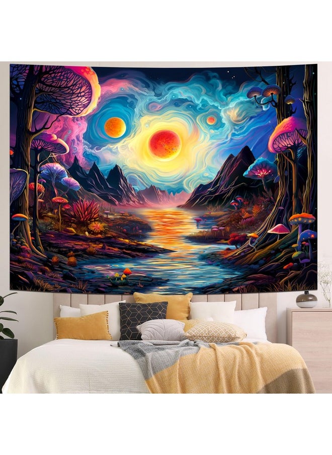 Fantasy Forest Tapestry Aesthetics Mushroom Tapestry Galaxy Planet Tapestry Magical River Mountain Tapestry Mysterious Starry Sky Tapestry Wall Hanging For Bedroom Decor