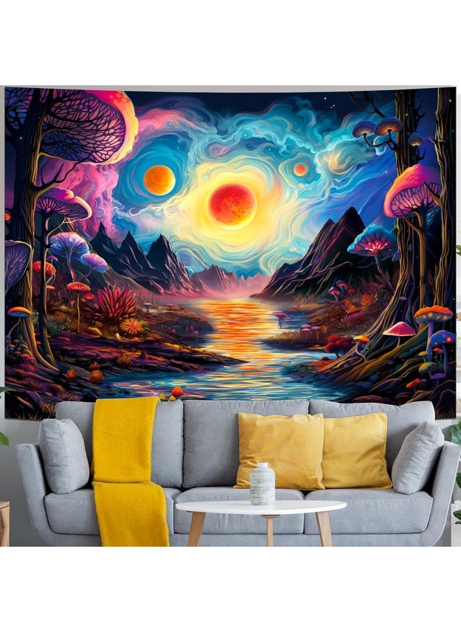 Fantasy Forest Tapestry Aesthetics Mushroom Tapestry Galaxy Planet Tapestry Magical River Mountain Tapestry Mysterious Starry Sky Tapestry Wall Hanging For Bedroom Decor