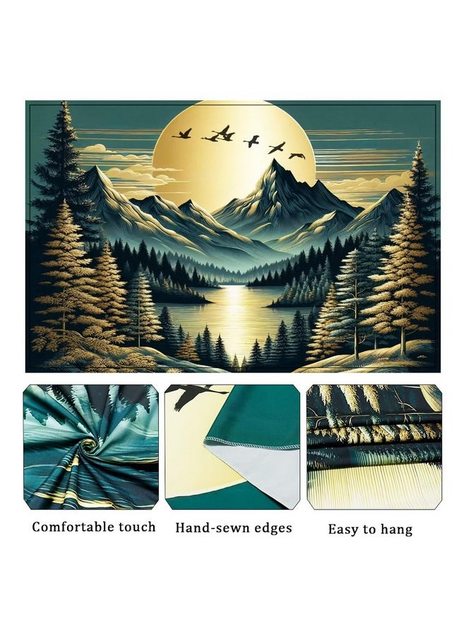 Mountain Moon Tapestry Forest Tree Tapestry Nature Landscape Tapestry Magical River Tapestry Vintage Aesthetic Tapestry Wall Hanging For Bedroom