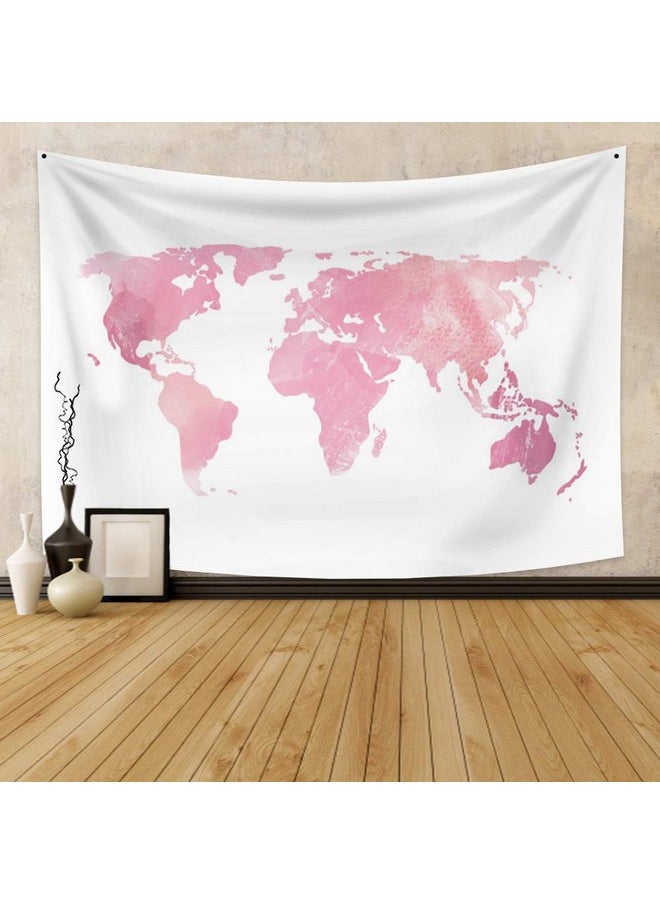 World Map Tapestry Pink & White Watercolor Global Map Tapestry Wall Hanging Wall Art For Bedroom Living Room Widely Use Dorm Decor 33.9X27.6 Inches