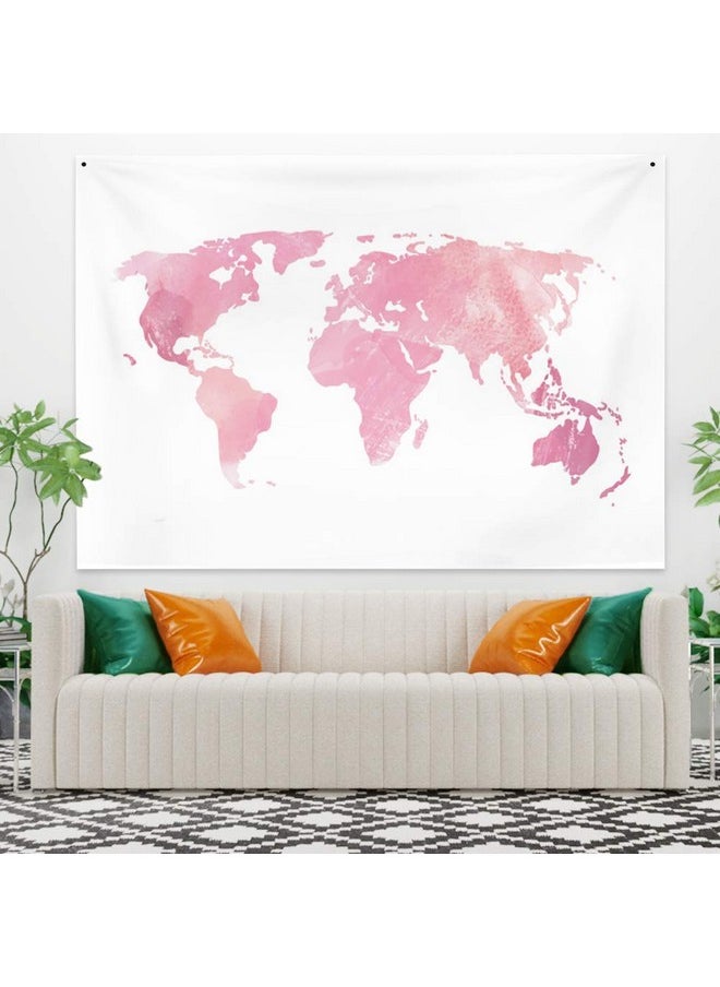 World Map Tapestry Pink & White Watercolor Global Map Tapestry Wall Hanging Wall Art For Bedroom Living Room Widely Use Dorm Decor 33.9X27.6 Inches