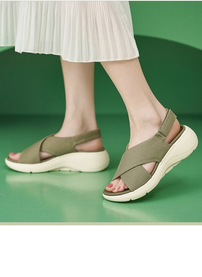 Women's Casual Sports Thick Soled Non Slip Sandals Stylish Wedge Shoes  Olive Green