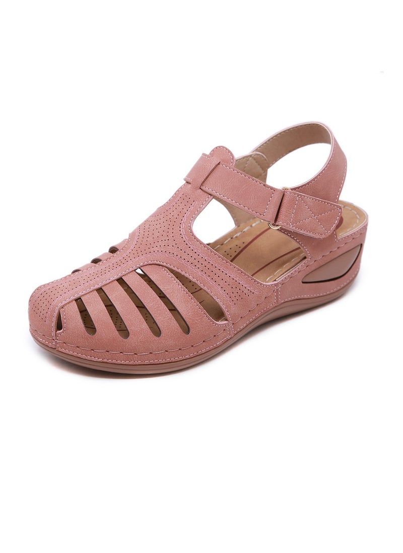 Women's Closed Toe Retro Thick Soled Non Slip Wedge Sandals Summer Platform Shoes Pink