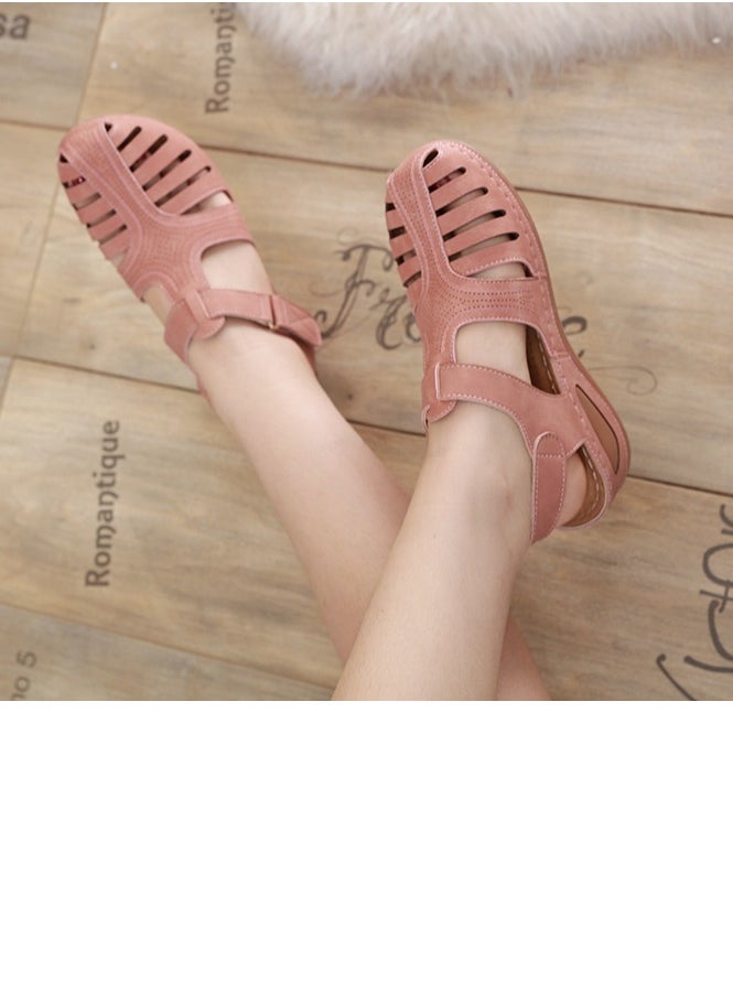 Women's Closed Toe Retro Thick Soled Non Slip Wedge Sandals Summer Platform Shoes Pink