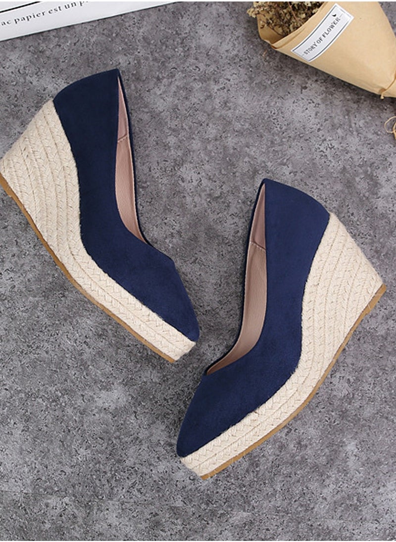 Women's Platform Espadrilles Wedge Heeled Sandals Slip On Closed Pointed Toe Wedge Pumps Navy Blue