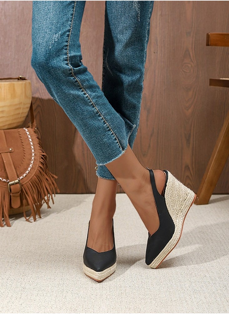 Espadrilles Wedge Sandals Closed Toe Slingback Buckle Strap Wedges Pumps Platform Heeled Sandal Black