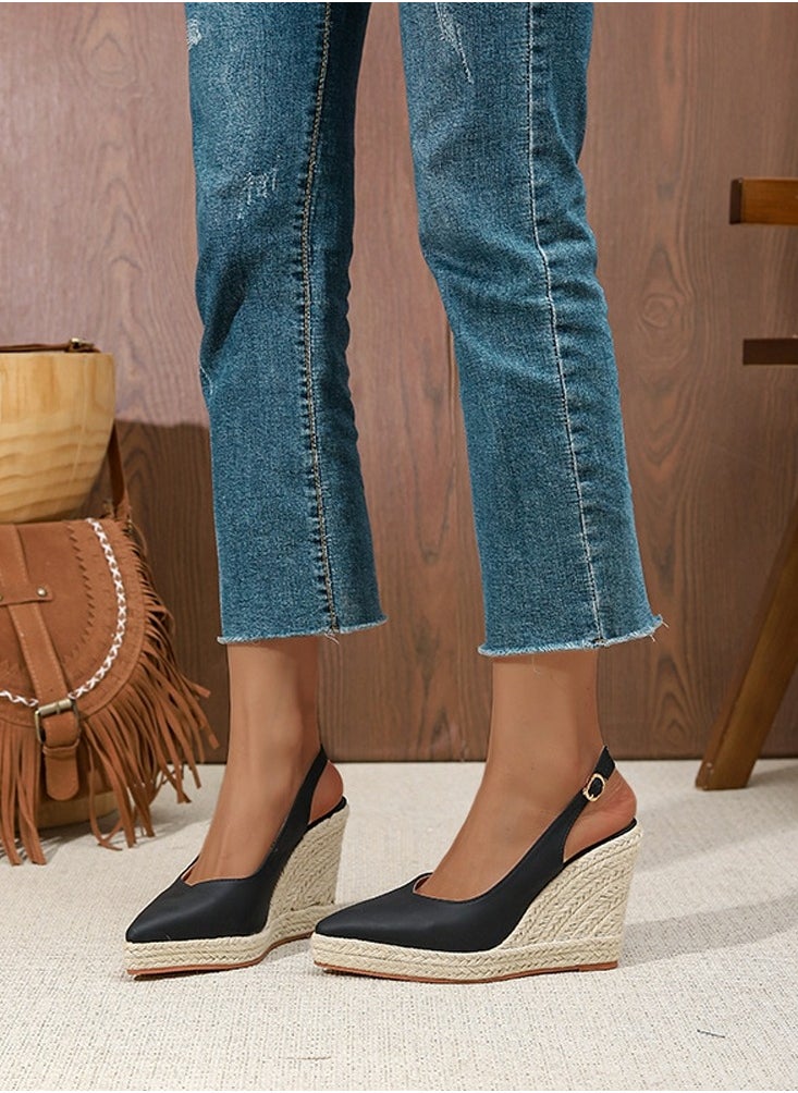 Espadrilles Wedge Sandals Closed Toe Slingback Buckle Strap Wedges Pumps Platform Heeled Sandal Black