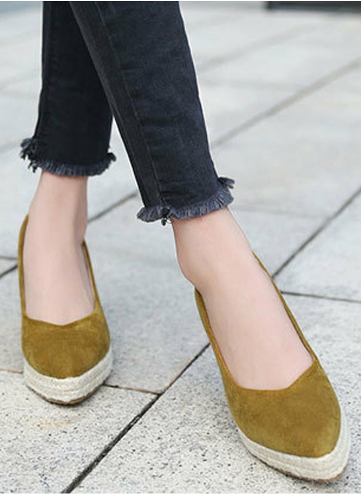 Women's Platform Espadrilles Wedge Heeled Sandals Slip On Closed Pointed Toe Wedge Pumps Dark Yellow