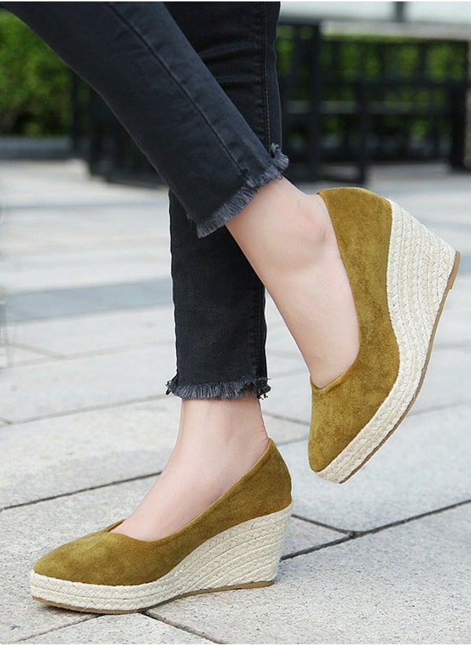 Women's Platform Espadrilles Wedge Heeled Sandals Slip On Closed Pointed Toe Wedge Pumps Dark Yellow