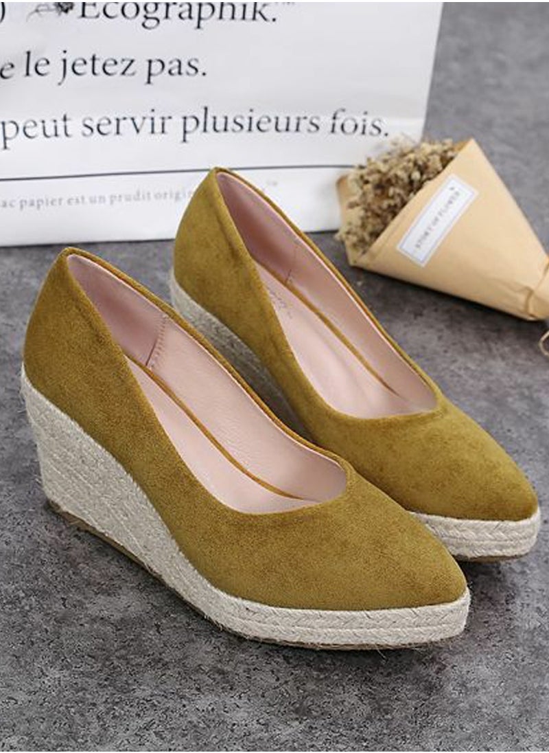 Women's Platform Espadrilles Wedge Heeled Sandals Slip On Closed Pointed Toe Wedge Pumps Dark Yellow