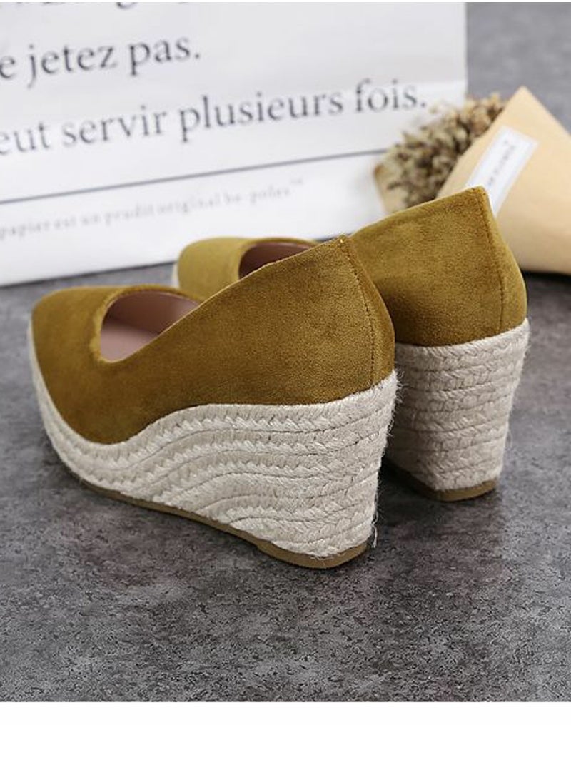 Women's Platform Espadrilles Wedge Heeled Sandals Slip On Closed Pointed Toe Wedge Pumps Dark Yellow