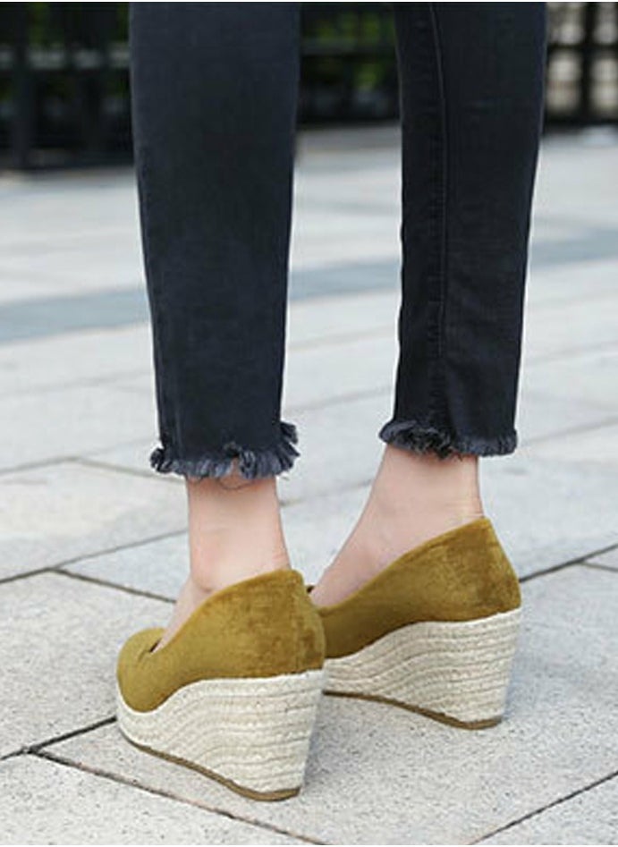 Women's Platform Espadrilles Wedge Heeled Sandals Slip On Closed Pointed Toe Wedge Pumps Dark Yellow