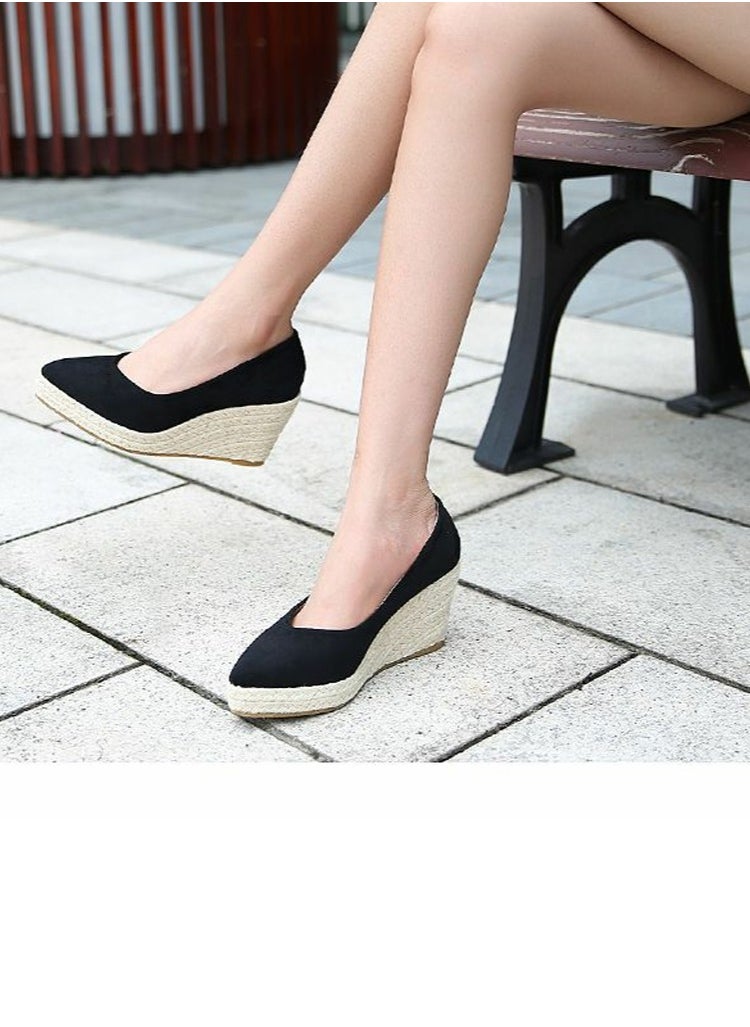 Women's Platform Espadrilles Wedge Heeled Sandals Slip On Closed Pointed Toe Wedge Pumps Black