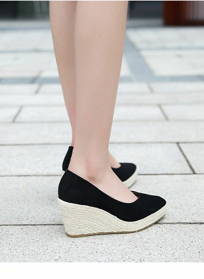 Women's Platform Espadrilles Wedge Heeled Sandals Slip On Closed Pointed Toe Wedge Pumps Black