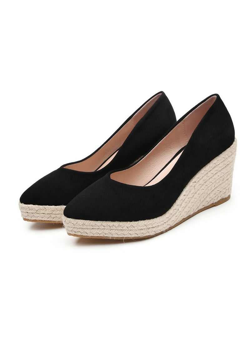 Women's Platform Espadrilles Wedge Heeled Sandals Slip On Closed Pointed Toe Wedge Pumps Black